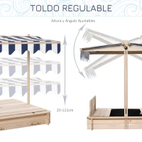Outsunny Arenero Infantil con Toldo Ajustable en Altura 2 Bancos y Respaldos Desmontables para Patio 106x106x115 cm Natural(m-4)