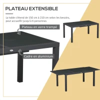 Outsunny Salon de jardin en aluminium et textilène table extensible 6 chaises empilables 6 personnes gris(m-4)