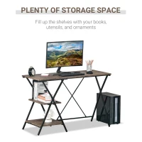 HOMCOM Computer Desk with Shelves, Wood Grain Writing Desk with 2-Tier Storage Shelves Home Office Desk Study Table Work Desk Corner Desk, Brown(m-4)