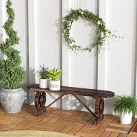 Outsunny Banco de de Madera con 2 Ruedas Decorativas Estilo Rústico Carga 200 kg 120x29x39 cm Carbonizado(m-2)