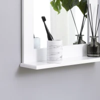 Kleankin Espejo de Baño Espejo de Pared Moderno con Estante de Almacenaje y Marco de Madera 50x11,5x60 cm Blanco(m-9)