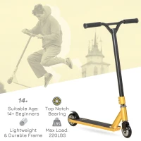 HOMCOM Stunt Scooter, 360° Entry Level Tricks Scooter w/ Lightweight Aluminium Deck and ABEC 7 Bearing, For Age 14+ Beginners, Gold Tone(m-4)
