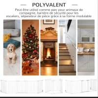 PawHut Barrière de sécurité parc enclos chien modulable pliable porte intégrée 300L max. x 74,5H cm métal PP blanc(m-4)