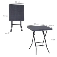 Outsunny Tavolo Pieghevole da Esterno o Campeggio, in Metallo e HDPE Impermeabile, Nero e Marrone, 60 x 60 x 74 cm(m-3)