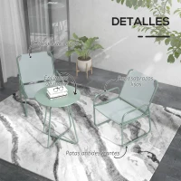 Outsunny Conjunto de Muebles de Jardín de 3 Piezas con Marco de Acero Reposabrazos y Almohadillas Ajustables para los Pies Verde(m-7)