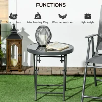 Outsunny Φ45cm Garden Side Table, Outdoor Round Folding Patio Table with Imitation Marble Glass Top, Small Coffee Table, Black(m-5)