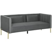 HOMCOM Canapé 3 places, 194,5l, grand confort, aspect velours et capitonné, idéal pour le salon, la chambre, le bureau, Gris