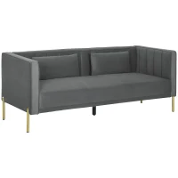 HOMCOM Canapé 3 places, 194,5l, grand confort, aspect velours et capitonné, idéal pour le salon, la chambre, le bureau, Gris(m-1)