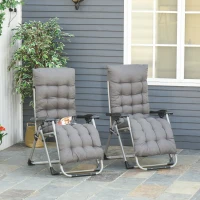 Outsunny 2pc Reclining Zero Gravity Sun Loungers ,Folding Chaise Lounge Chair with Cushions, Dark Grey(m-2)