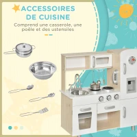 HOMCOM Cuisine Bois Jeu d'imitation - Cuisine Enfant - Nombreux Accessoires & rangements Inclus - MDF pin Blanc chêne Clair(m-6)