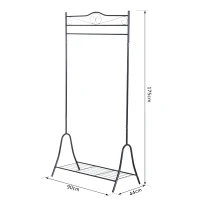 HOMCOM Portant penderie à vêtements sur pied style néo-rétro fer forgé étagère chaussures intégrée noir(m-3)