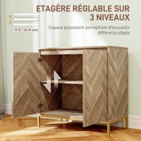 HOMCOM Meuble de rangement buffet avec 2 portes à chevrons, étagère réglable et pieds en acier, dim. 78 x 40 x 78 cm, chêne(m-5)