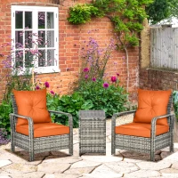 Outsunny 3 Pieces Rattan Bistro Set, Wicker Garden Furniture Set with Storage Coffee Table and Chairs, Thickened Cushions for Outdoor, Patio, Balcony, Orange(m-2)