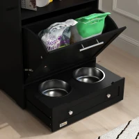PawHut Pet Feeder Station, Dog, Cat Storage Container, with Raised Bowls, Hanger, Cabinet - Black(m-9)