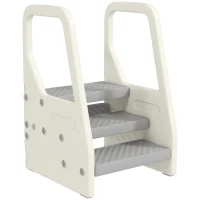 AIYAPLAY Marchepied enfant escabeau 3 marches pour enfants hauteurs réglables de 3 à 2 marches 43 x 42 x 65,5 cm gris(m-10)