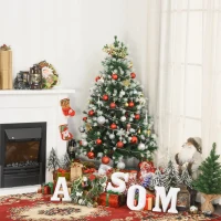 HOMCOM 5ft Snow-Dipped Artificial Christmas Tree w/ Red Berries Metal Base Home Season Decoration Holiday Elegant Traditional(m-10)