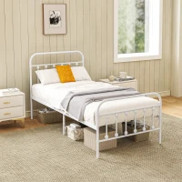 HOMCOM Single Minimalistic Metal Bed Frame - White(m-2)