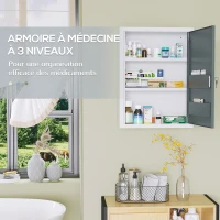 kleankin Armoire à pharmacie 2 étagères 3 niveaux avec porte verrouillable 2 clés 40 x 15 x 53,5 cm blanc et gris(m-5)