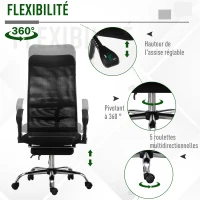 Vinsetto Fauteuil de bureau chaise de bureau ergonomique avec coussin lombaire - repose-pieds rétractable - 65 x 60 x 119-127 cm - noir(m-4)
