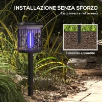 Outsunny Set 2 Lampade Antizanzare da Esterno 2 in 1 con Luce LED e UV, Ricarica Solare e USB, Nero(m-6)