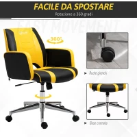 Vinsetto Sedia da Ufficio Racing Ergonomica Altezza Regolabile, Sedia da Scrivania Girevole con Funzione Dondolo, Nero e Giallo(m-4)