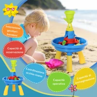 HOMCOM Playset Tavolino Acqua e Sabbia per Bambini con 21 Accessori, Set Giocattoli Tavolo Acquatico da Spiaggia ed Esterni in PP, 46x46x72 cm(m-4)