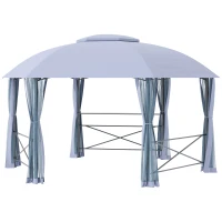 Outsunny 4 x 4.7(m) Patio Metal Gazebo Canopy, Hexagon Shape Garden Gazebo, Outdoor Sun Shade Shelter with 2 Tier Roof, Netting, Steel Frame, Grey(m-11)