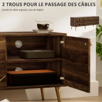 HOMCOM Meuble TV meuble télé bois pour téléviseur jusqu'à 60 pouces avec placards étagères pieds acier 130 x 40 x 52 cm marron(m-6)