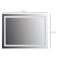 kleankin 80x60cm LED Bathroom Mirror Wall Mounted Vanity Light Illuminated w/ Touch Switch Accessories Home Furnishings(m-3)