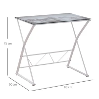 HOMCOM Bureau Informatique Design Contemporain Plateau Verre trempé décor New-York châssis métal Blanc(m-3)