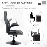Vinsetto Chaise de gaming ergonomique avec base ronde métal pivotante 360° hauteur réglable têtière accoudoirs relevables PVC gris noir(m-6)