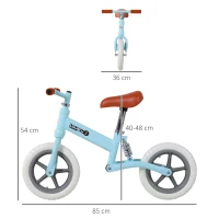 HOMCOM 12" Kids Balance Bike No Pedal Bicycle EVA Tire Adjustable Seat Toddler Training Bike W/ Shock Absorber 2 - 5 Years Gift for Boys Girls Blue(m-3)