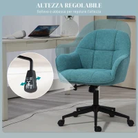 HOMCOM Sedia da Ufficio Girevole ad Altezza Regolabile, in Tessuto Effetto Lino e Acciaio, 63x66x86-96 cm, Verde Scuro(m-4)