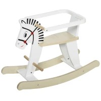 HOMCOM Cavallo a Dondolo Classico in Legno per Bambini 1-3 Anni con Bordo, Maniglie e Poggiapiedi, 68x26.5x48cm, Bianco(m-10)