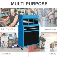 HOMCOM Portable Tool Box, Metal Tool Chest on Wheels with 6 Drawers for Garage and Workshop, Blue(m-5)