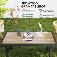 Outsunny Metal Garden Coffee Table, Outdoor Side Table with SPC Woodgrain Tabletop for Outside, Garden, Balcony, Porch, 100 x 53 x 46cm, Brown Wood Effect(m-4)