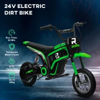 HOMCOM 24V Electric Motorbike with Twist Grip Throttle, Music, Horn, 12" Pneumatic Tyres, 16km/h Max Speed - Green(m-6)