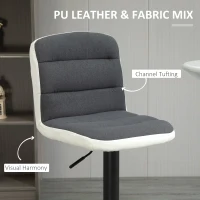 HOMCOM Bar Stools Set of 2, Height Adjustable Bar Chairs in Fabric and Faux Leather, 360° Swivel Kitchen Stool with Backrest and Footrest, Dark Grey(m-6)