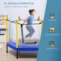 ZONEKIZ Cama Elástica para Niños de 3-6 Años con Red de Seguridad para Interior Carga 50 kg 122x122x97 cm Azul(m-6)