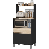 HOMCOM Meuble desserte de cuisine pour micro-ondes avec placard tiroir étagère supérieur 60 x 40 x 131 cm naturel et noir