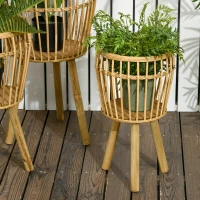 Outsunny Lot de 3 supports cache-pots à plantes lot de 3 étagères à fleurs support pots de fleurs sur pied trépied bois naturel(m-7)