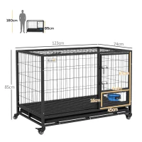 PawHut Heavy Duty Dog Crate on Wheels w/ Bowl Holder, Removable Tray, Openable Top, Detachable Door, for L, XL Dogs(m-3)