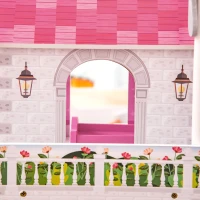HOMCOM Casa delle Bambole in Legno a 3 Piani con Scale e Accessori per Bambini 3-6 Anni, 60x29x85cm, Rosa(m-9)