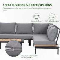 Outsunny 4 Pieces Aluminium Garden Furniture Set L Shape Sofa Set with Tables, Cushions for Indoor, Garden, Patio, Dark Grey(m-6)