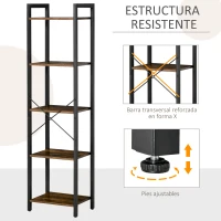 HOMCOM Estantería Industrial de 5 Niveles Estantería Librería de Almacenaje con Marco de Acero 40x30x154 cm Marrón Rústico(m-5)