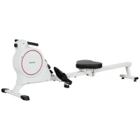 SPORTNOW Máquina de Remo Magnético Remo para Casa Plegable Resistencia de 8 Niveles Pantalla LCD y 2 Ruedas 180x48x60 cm Blanco(m-10)