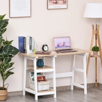 HOMCOM Mesa de Escritorio con Estantes Abiertos Mesa de Ordenador PC Moderna con Gran Espacio para Casa Oficina Dormitorio 119,5x51x74 cm Madera y blanco(m-2)