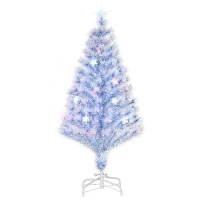 HOMCOM 4FT Artificial Fibre Optic Christmas Tree Seasonal Decoration w/ LED Lights Pre-Lit Easy Store White Blue(m-1)