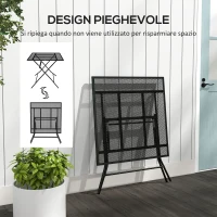 Outsunny Tavolo da Giardino Pieghevole Quadrato con Piano a Rete in Acciaio, 80x80x74cm, Nero(m-5)