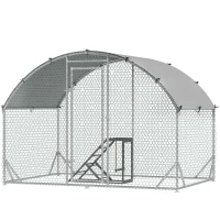 PawHut Walk-In Chicken Run, Metal Chicken Coop with Cover, Outdoor Hen Poultry House Cage with Chicken Activity Shelf, for Chickens, Rabbits, Ducks, 2.8 x 1.9 x 2m(m-11)